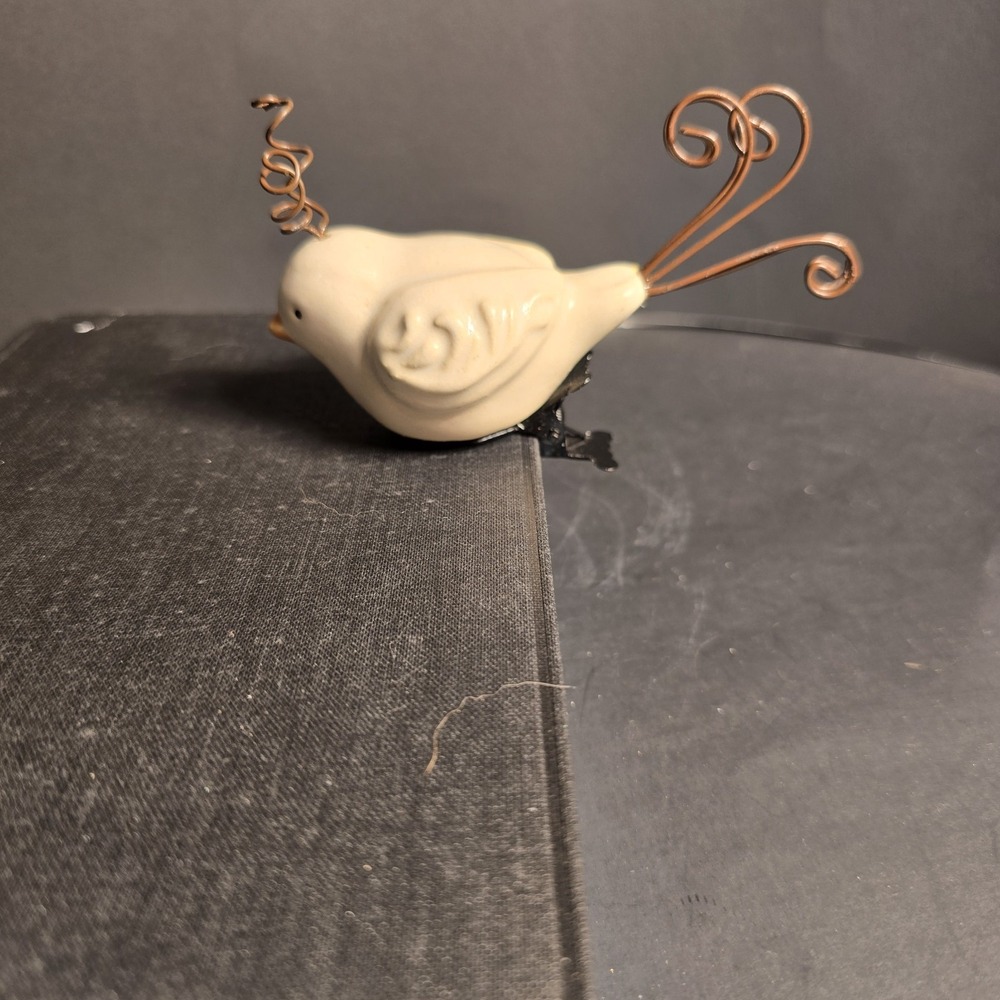 Vintage White Clip On Bird Ornament With Curly Tail Adorable Useful